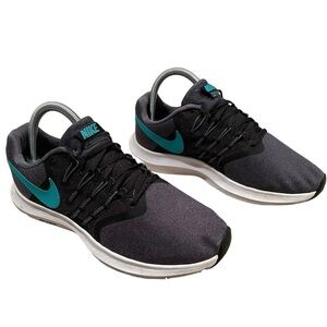 Nike Women's Run Swift Black Cotton Teal Logo Athletic Running Sneakers - Size 8